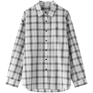 LAGOGO定格胶片韩系黑白格子衬衫女拉谷谷2026春新款纯棉宽松上衣