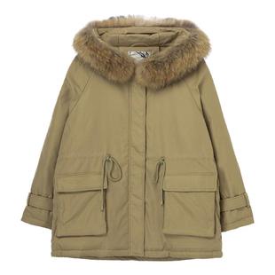 布景羽绒服女冬季新品简约可收腰宽松毛领连帽白鸭绒保暖外套2408