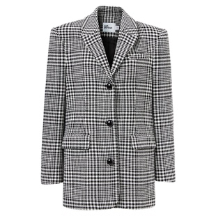 [宋祖儿同款]self-portrait 2025秋冬新款灰格子羊毛混纺西装外套