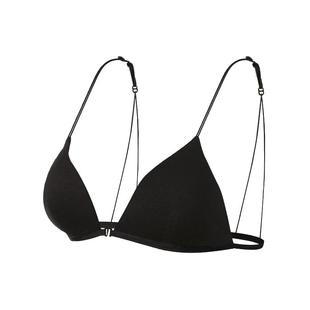 前扣细肩带美背内衣女夏季大胸显小露背超薄款吊带法式三角杯文胸