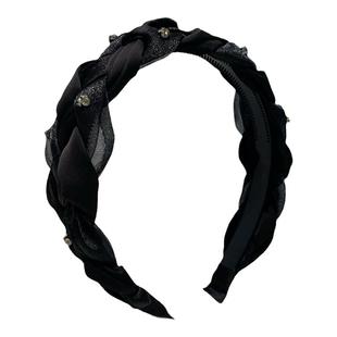 编织宽边镶钻带齿发箍女日韩气质时尚百搭网纱头箍高级感发窟发饰