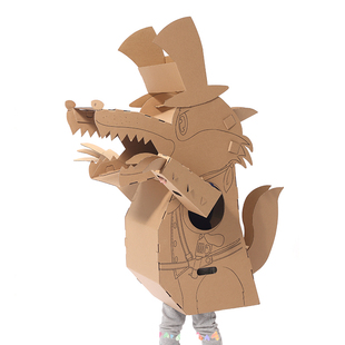 可穿戴幼儿园儿童纸箱纸板动物超大模型玩具马恐龙猪兔子手工涂色