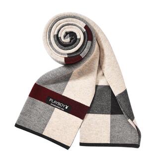 花花公子男士围巾冬季男款2026新款保暖男生羊毛格子围脖护颈礼盒