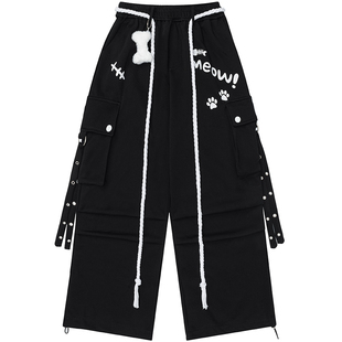 自然涩设计感jazz爵士舞阔腿裤女春秋季新款黑色束脚休闲工装裤冬