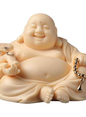 戴玉堂陶瓷大肚笑佛车载工艺品装饰摆件玉黄瓷描金如意弥勒佛像