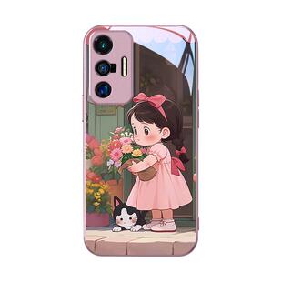 捧花女孩vivos17手机壳女x90新款x80/x70/x60二次元s16/s15卡通opporeno10新款reno9/8/7高级感5玻璃6pro防摔