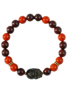 南红小叶紫檀火焰纹貔貅手串