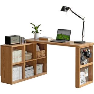 源氏木语实木转角书桌家用书房带下柜学习桌橡木简约办公桌电脑桌