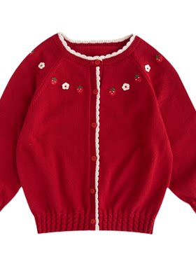 幼歌秋季新品草莓钩花毛衣开衫