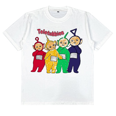 天线宝宝主题潮流T恤小众潮牌vintage古着卡通潮流落肩短袖T恤