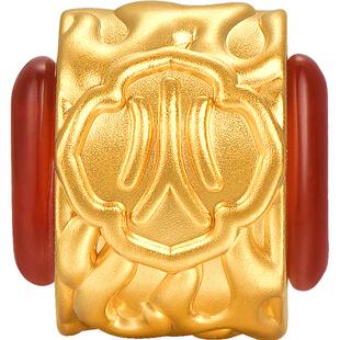 明牌珠宝黄金五灵珠手串 硬金玲珑金珠玉髓镶嵌足金转运珠AFP0850