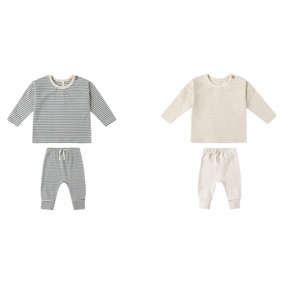 Quincy Mae童装春秋新品圆领长袖长裤套装休闲家居服简约舒适