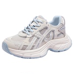 骆驼女鞋2026春季新款复古厚底显高老爹鞋银色轻便运动休闲鞋女