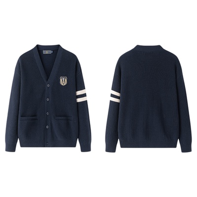 dk秋冬新款藏青色针织开衫毛衣