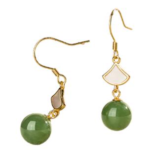 金玉良缘【沐蓉】S925银镶嵌天然和田玉玉耳环碧玉耳坠饰品