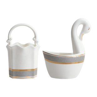 轻奢浮雕天鹅勺子笼家用骨瓷勺子收纳筒厨房勺子收纳筷架酒店专用