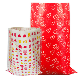 彩色覆膜防水编织袋红心卡通礼品毛绒玩具包装袋快递搬家打包袋子