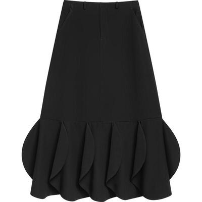 播黑色花苞半身裙女商场同款2024夏新款设计感a字长裙BDR2BD0625