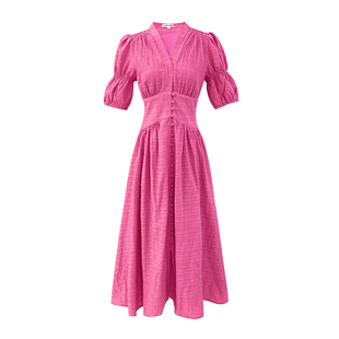 AM NANA法式气质玫红色连衣裙漂亮温柔风初恋裙显瘦小个子长裙子