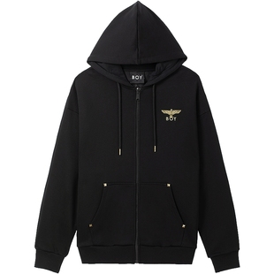 BOYLONDON春季男女同款上衣潮牌刺绣宽松连帽开衫卫衣外套N06023