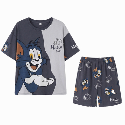 夏季宽松网红风青年家居服大码200斤短袖初中高学生套装睡衣男款