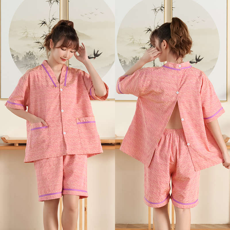 艾灸理疗服女纯棉前后开衫背开推拿针灸专用衣服男开扣按摩汗蒸服