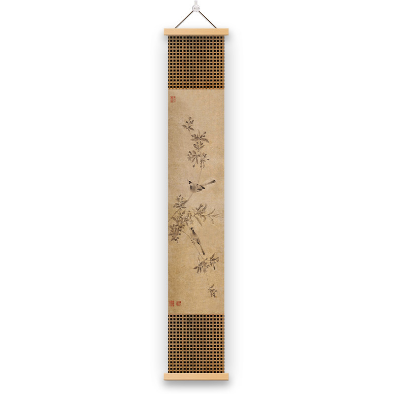 意竖版宋代美学茶室玄关花鸟字画新中式装饰画高级大气背景挂画