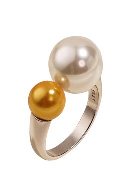 西大班白金撞色澳母贝双珠戒指女