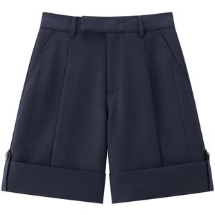 【商场同款】太平鸟26年夏季新款高腰阔腿藏蓝休闲短裤A1GCG2128
