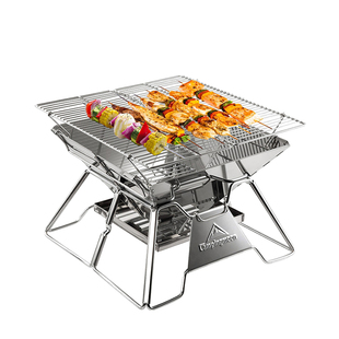 柯曼焚火台户外露营装备围炉煮茶便携不锈钢折叠烤肉烧烤架篝火架