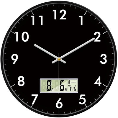 黑色黑底白字客厅钟表