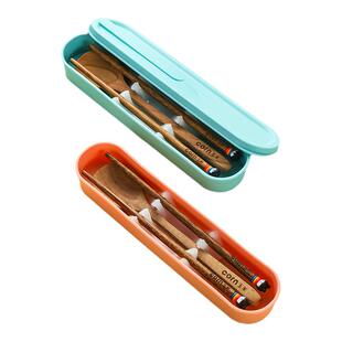 玉米餐具盒儿童筷子勺子套装木筷一人食餐具盒三件套便携收纳学生