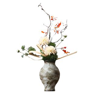 复古侘寂风素雅艺术窄口花瓶创意插花花瓶客厅茶室粗陶桌面摆件