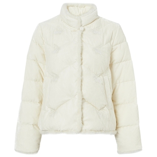 马天奴2025冬季新款中式立领绣花羽绒服水貂毛国风短款时尚保暖