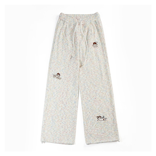 【买一送一】燕麦色加绒加厚糯米裤女秋冬季慵懒风阔腿休闲长裤子