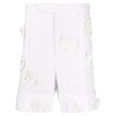 [春夏优惠]THOM BROWNE 男士钩编贴花亚麻短裤