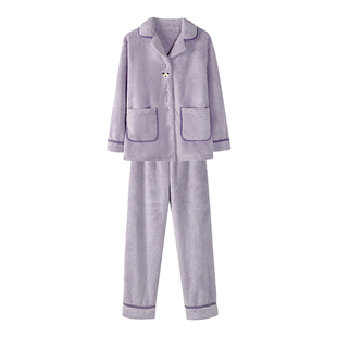 文森熊猫雪花绒秋冬家居服睡衣情侣款可外穿加绒加厚法兰绒套装