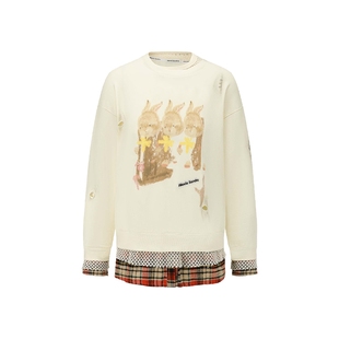 宋亚轩周深同款Alexia Sandra复古做旧破洞设计感假两件卫衣上衣