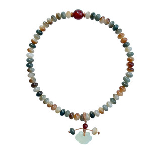 天然风化敦煌菩提根双圈手串男女款平安锁手链绿色菩提子手持念珠