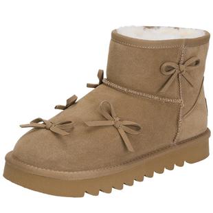 saturdaymode蝴蝶结厚底雪地靴2025冬季新款加绒保暖防滑短靴棉靴