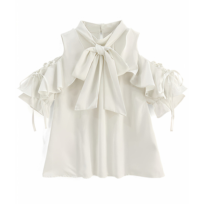 日系蝴蝶结系带露肩衬衫