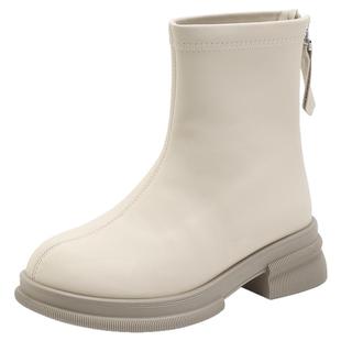 大东加绒白色短靴女款2025新款巨好看靴子法式小裸靴切尔西瘦瘦靴