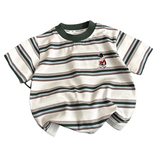 儿童纯棉刺绣短袖T恤夏季潮帅气宽松白色女宝宝男童男孩夏装上衣