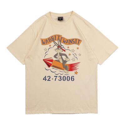 潮欧美军事风大码兔八哥短袖t恤