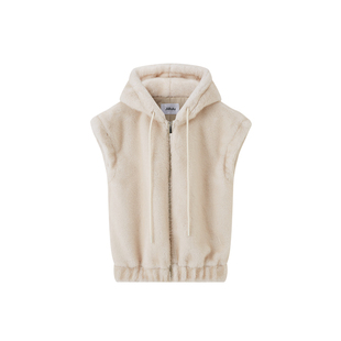 jijilulu积极璐 绒绒雪松 落肩气质连帽环葆毛毛马甲慵懒感外套