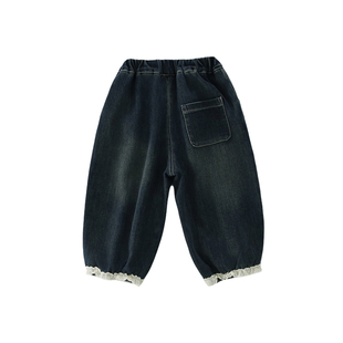 女童裤子2025秋冬新款加绒女童牛仔裤中小童超软百搭花边束脚裤