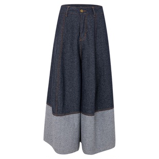 ALL BEINGS266S新款拼接牛仔宽松廓形剪裁九分阔腿裙裤女