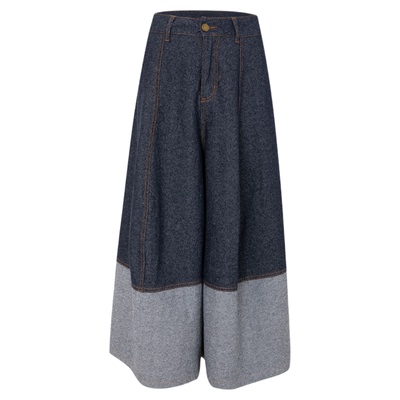 ALL BEINGS266S新款拼接牛仔宽松廓形剪裁九分阔腿裙裤女