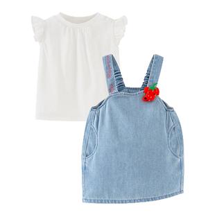 迷你巴拉巴拉短袖套装连衣裙女童宝宝背带裙透气纯棉甜美背带裤
