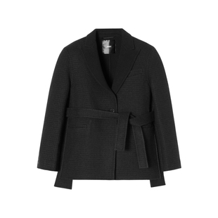 JNBY/江南布衣折扣秋冬毛呢收腰系带黑色西服宽松H型外套通勤女